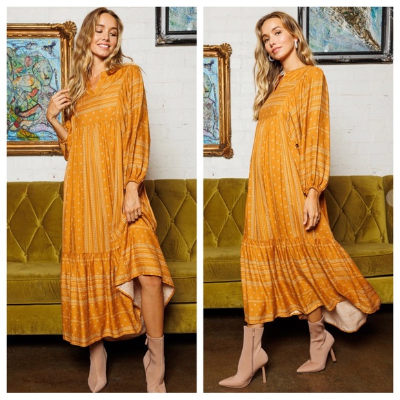 05 Caftan Style Boho Beautiful Floral Print Tired Maxi Dress - Picture 6 of 6